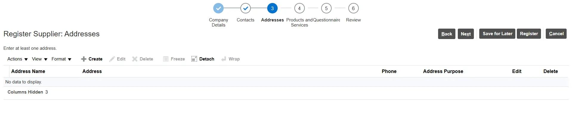 Image of Addresses screen on the supplier portal