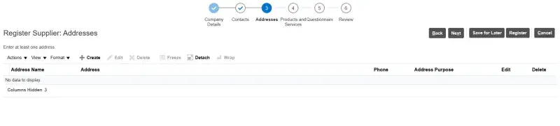 Image of Addresses screen on the supplier portal