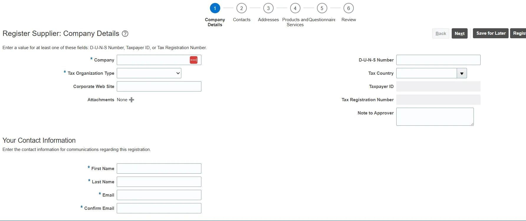 Image of Company Details screen on the supplier portal