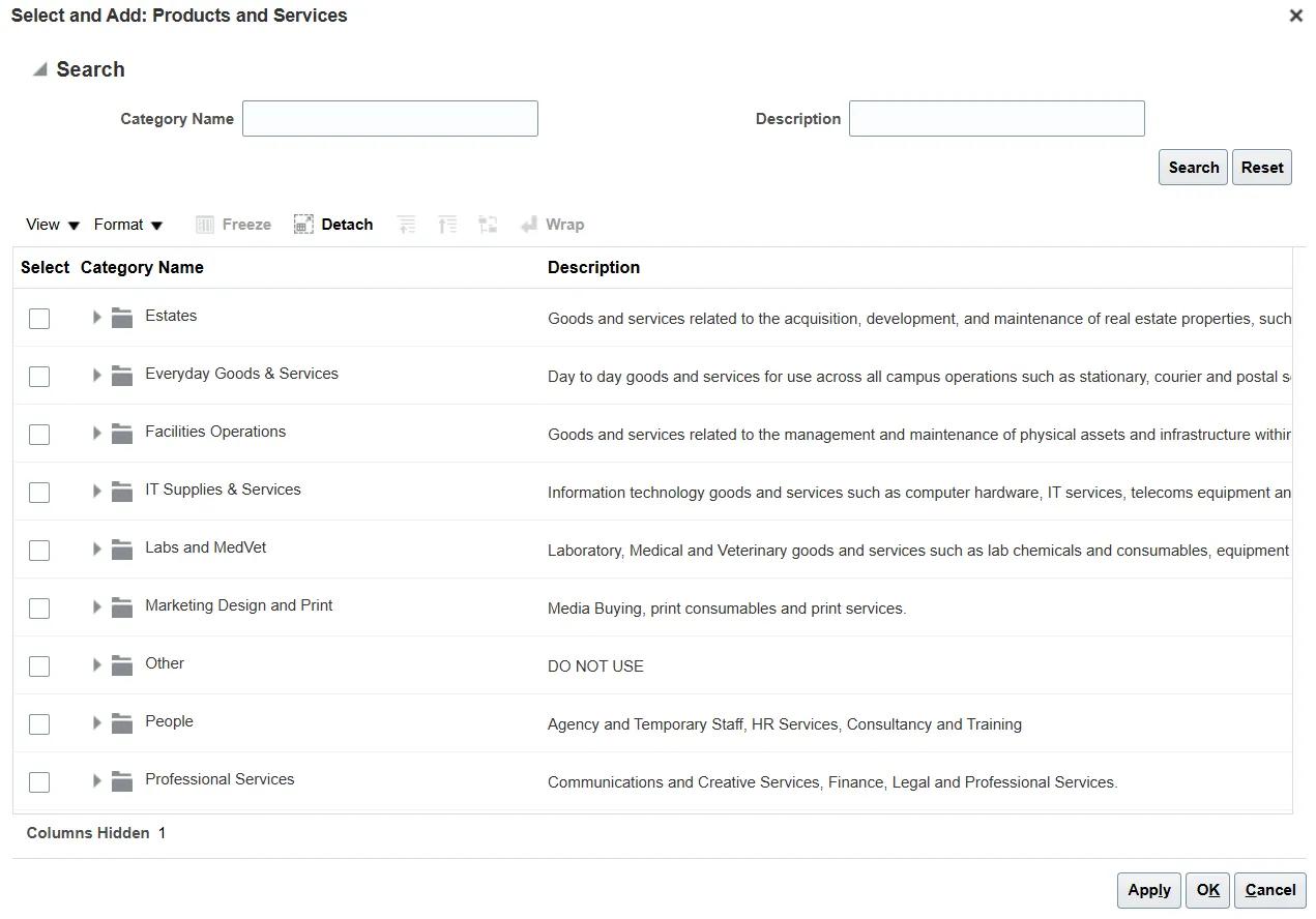 Image of Products and Services screen on the supplier portal