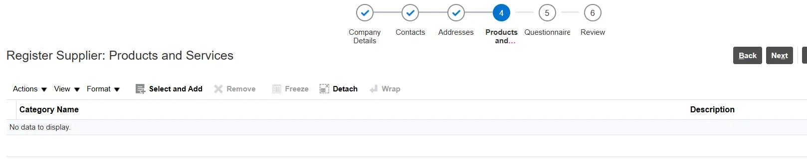 Image of Products and Services screen on the supplier portal