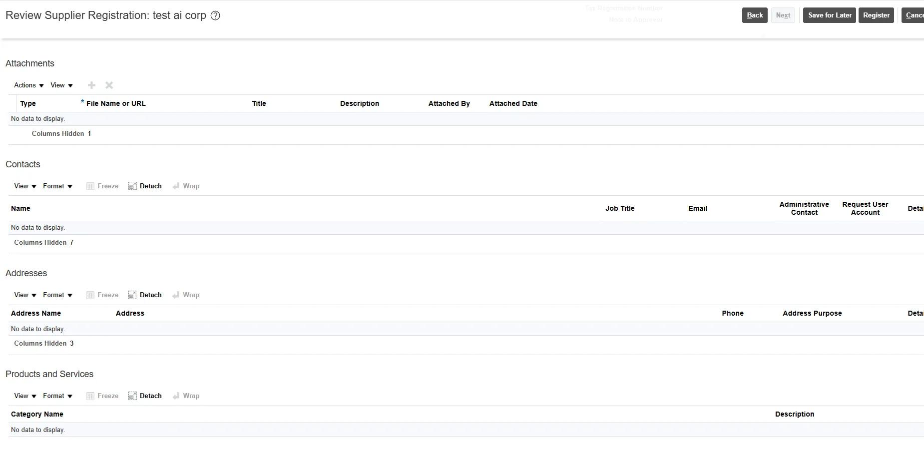 Image of Review screen on the supplier portal