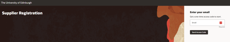 Supplier Registration Welcome Screen with with email field to obtain Access Code