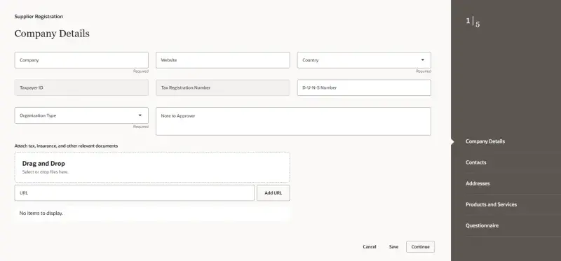 Supplier Registration Company Details screen