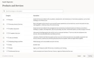 Image of Products and Services screen on the supplier portal