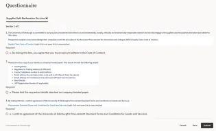 Image of Questionnaire screen on the supplier portal